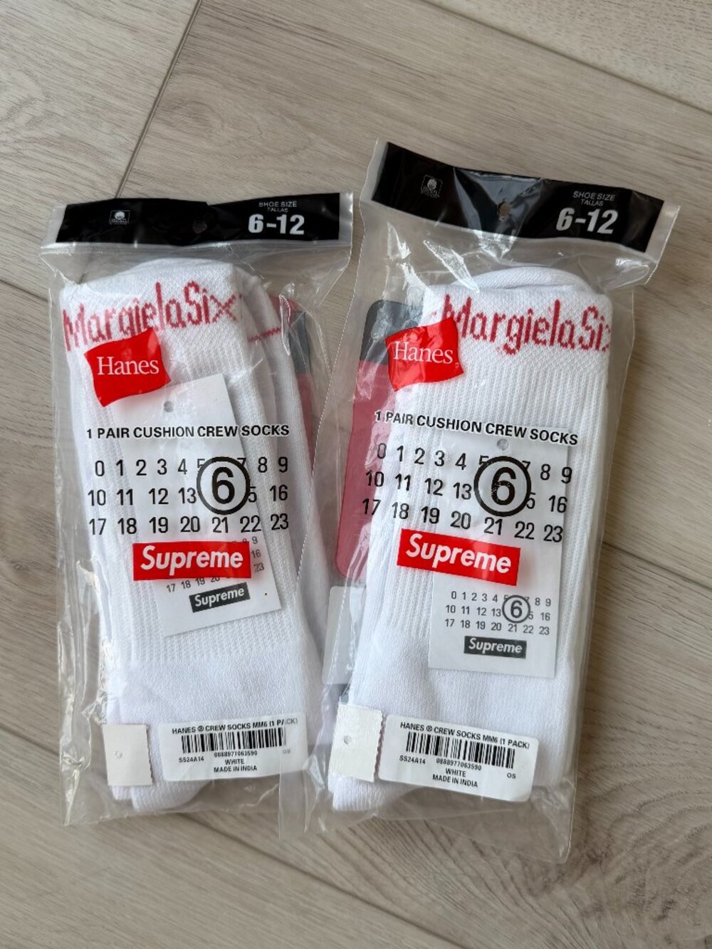 Supreme x Maison Margiela MM6 Hanes Crew Socks SS24 White OS New Bundle of 2